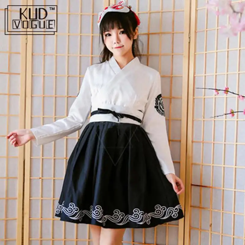 Кимоно японский юката Темный самурайский журавль девушки готическое платье для