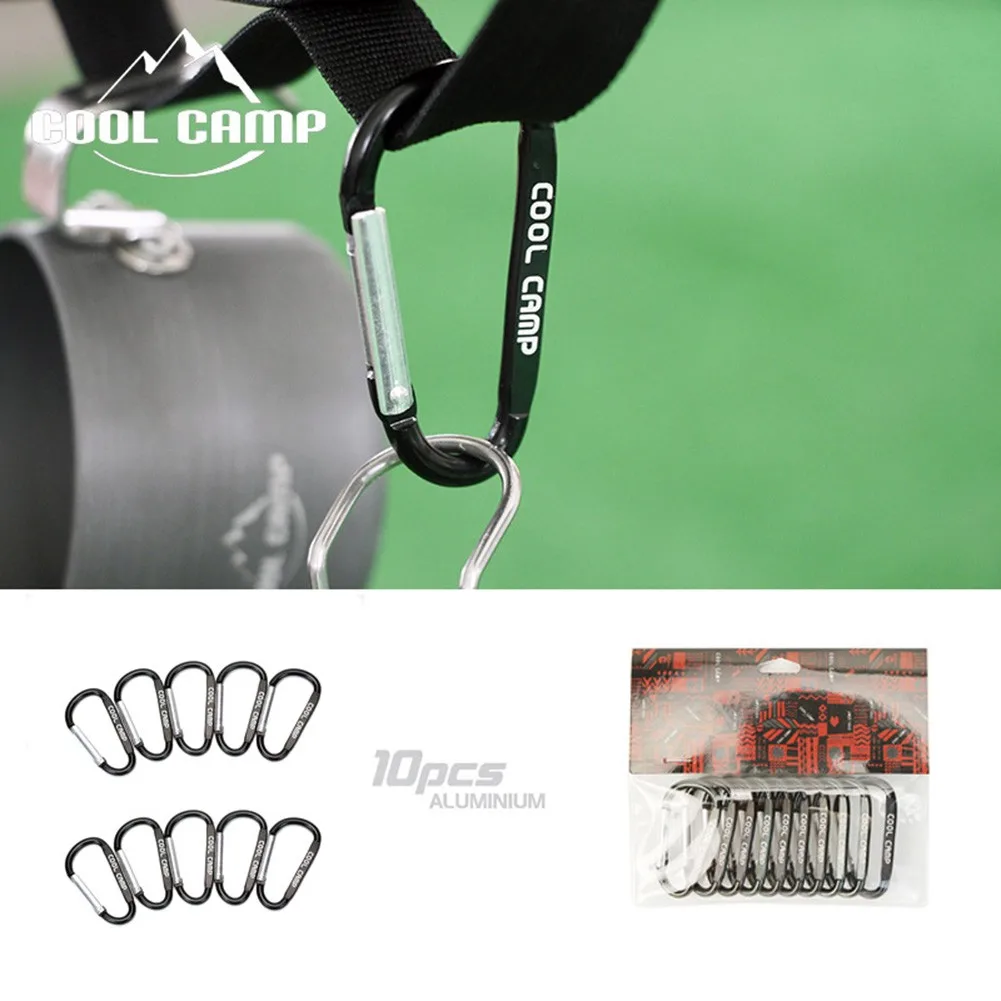 

10-Pack Carabiner Clips Outdoor Camping Multi Tool Steel D Shape Black Snap Hook Outdoor Camping Accessories