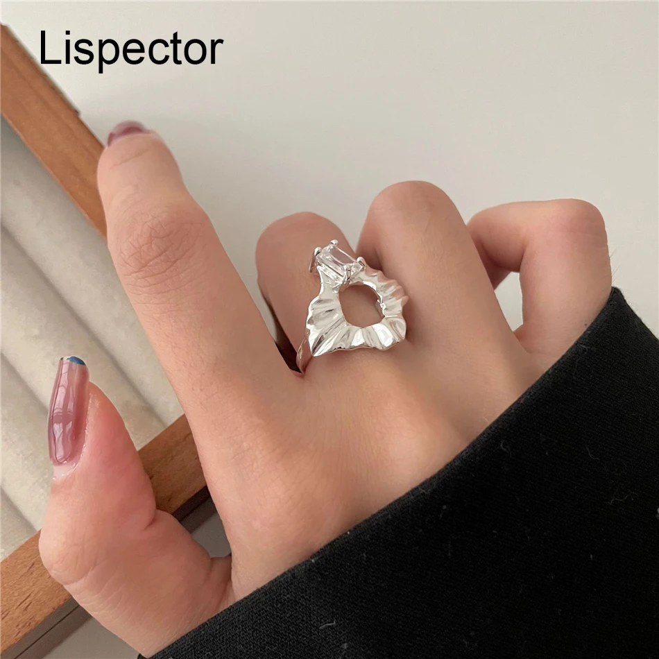 

Lispector 925 Sterling Silver Irregular Hollow Rings for Women Temperament Claw Crystal Zircon Ring Party Female Jewelry Gifts