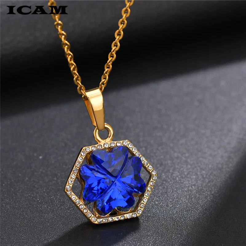 ICAM Горячая шестиугольная Сердце ожерелья в форме клевера с натуральным синим