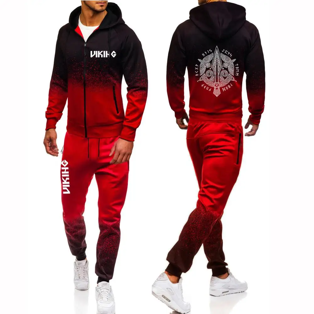 

New Mens Brand Print Odin Vikings Viking Berserker Casual Hip Hop Male Gradient Hoodie Sweatpant Sets Harajuku Jacket Suits