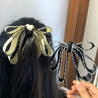 new ribbon bow banana clip cute pearl hair pins lace barrette women hair accessories fashion solid mesh elegant claw