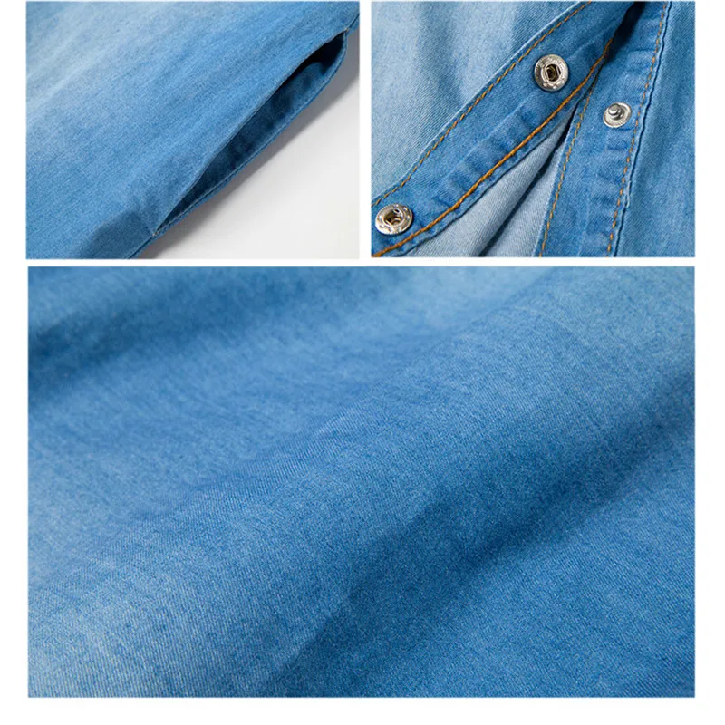 

Loose plat medium long blouses denim shirts