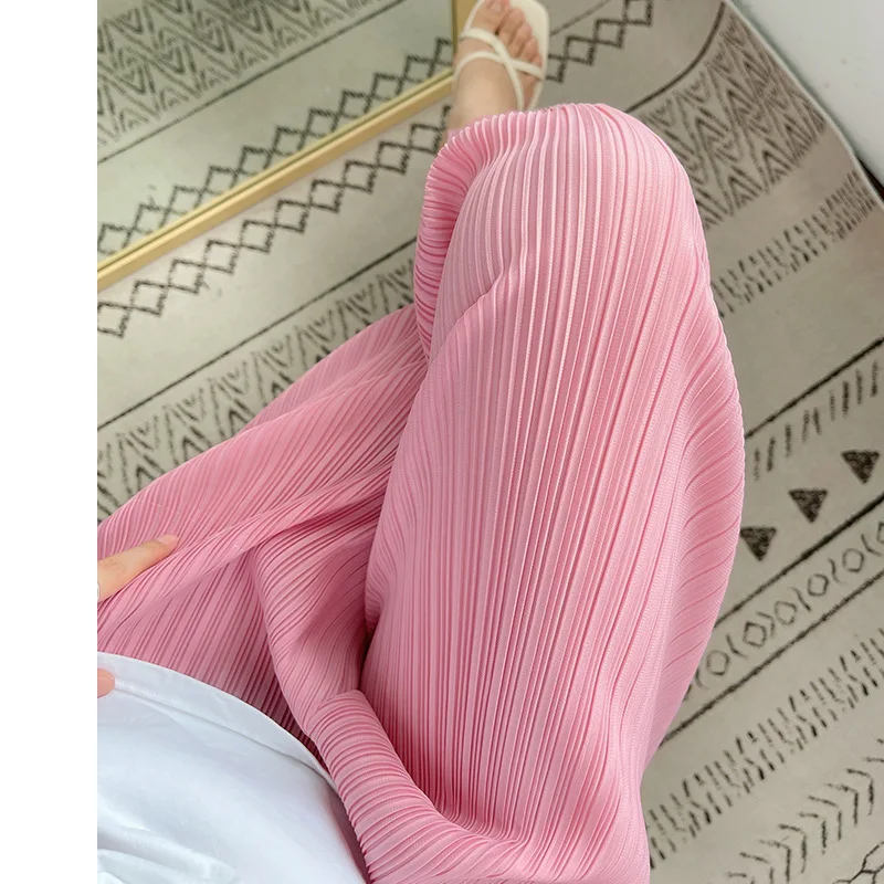 

Брюки HYHY Miyake женские плиссированные, повседневные Прямые Штаны, укороченные по щиколотку, розовые, с цветком вишни, лето 2021