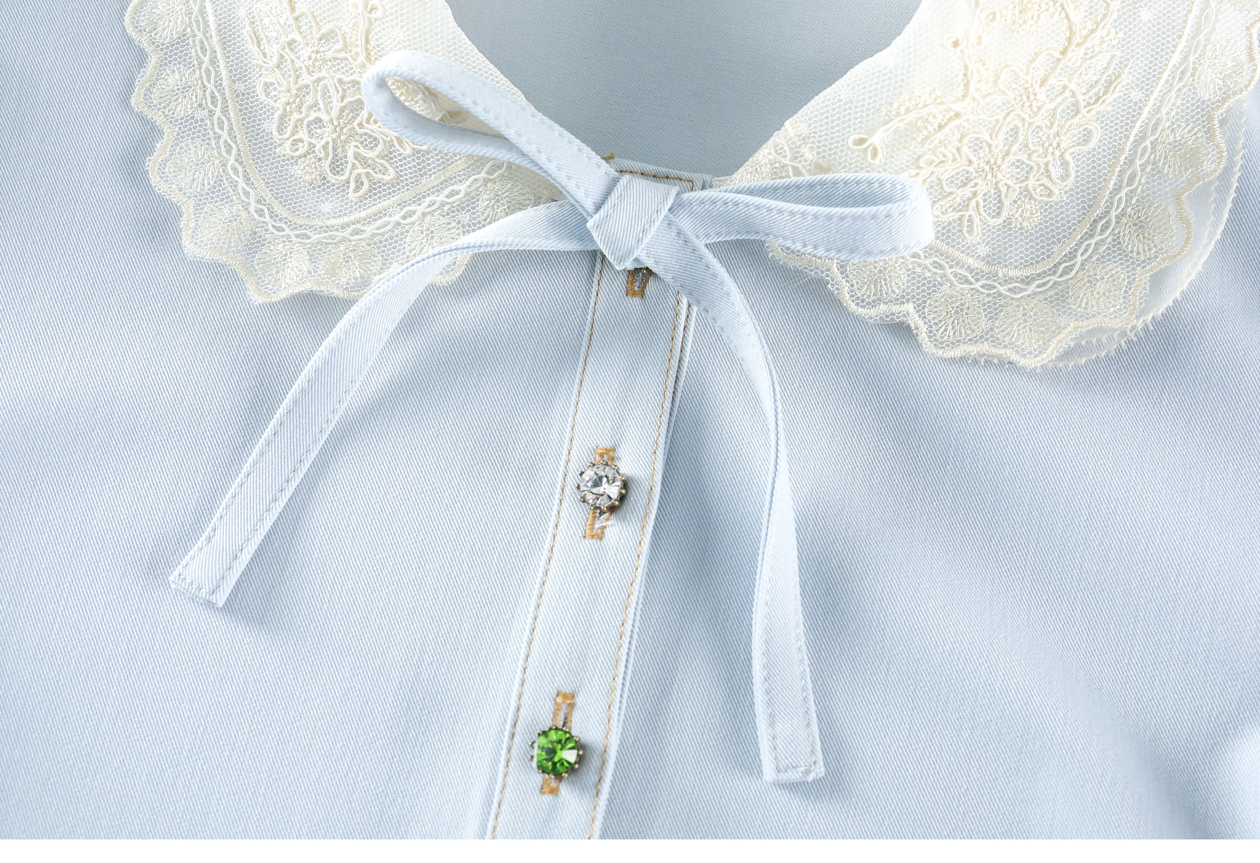 

Spring Summer 2021 New Peter Pan Collar Bow Lace Full Thin Casual Shirt Top Women