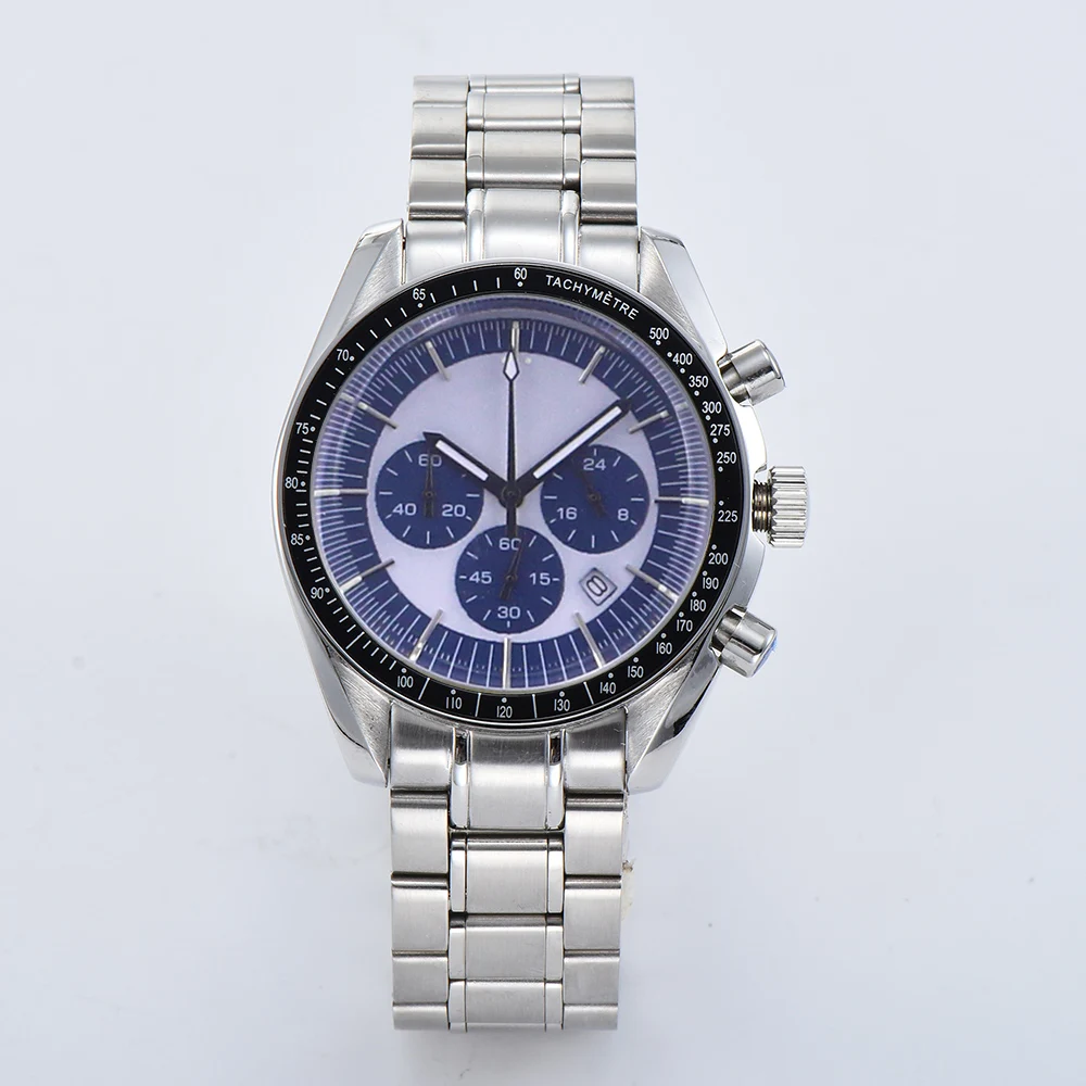 Мужские часы-хронограф светящиеся стрелки японский кварцевый черный циферблат