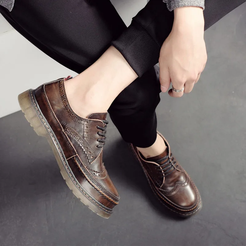 Сезон весна-осень Мужская обувь из воловьей кожи с резным узором повседневная в