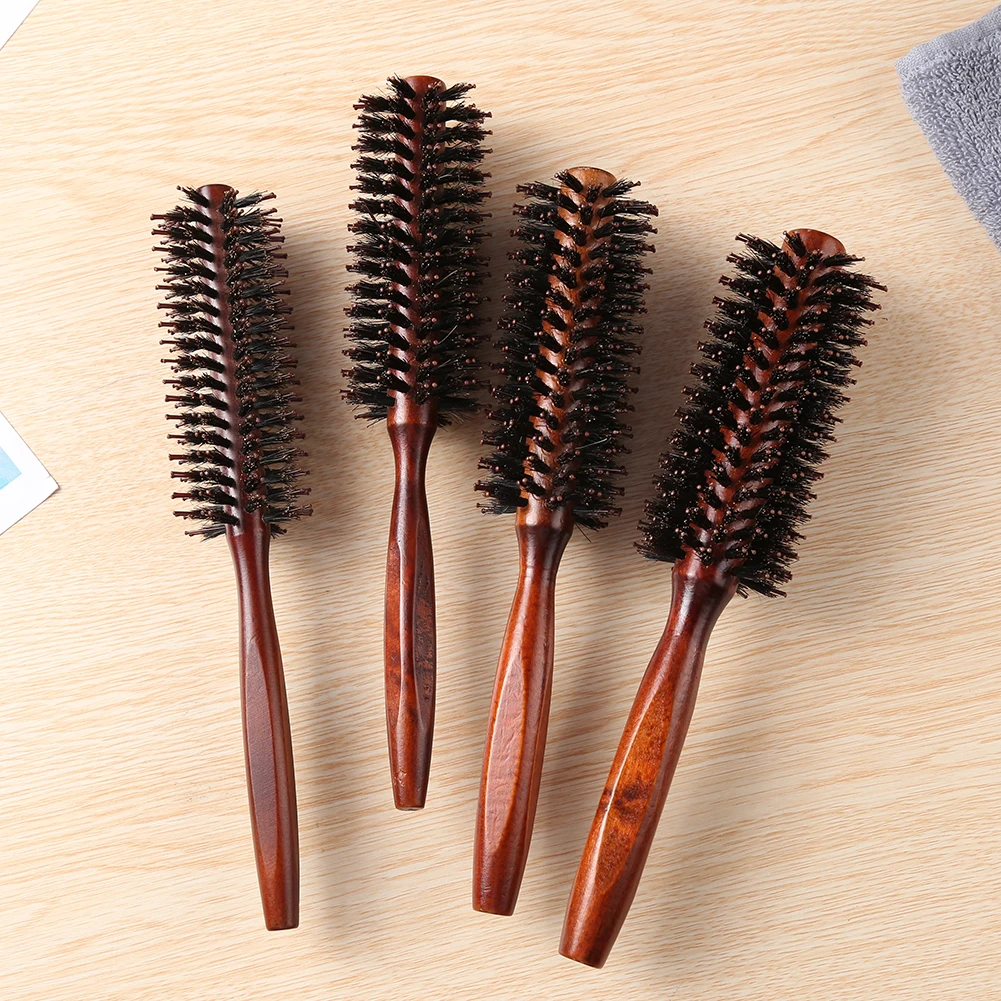 

3 Sizes Anti Static Wood Bristle Hair Round Brush Hairdresser Styling Tools Hairbrush For Hair Curly Comb Hair Brush