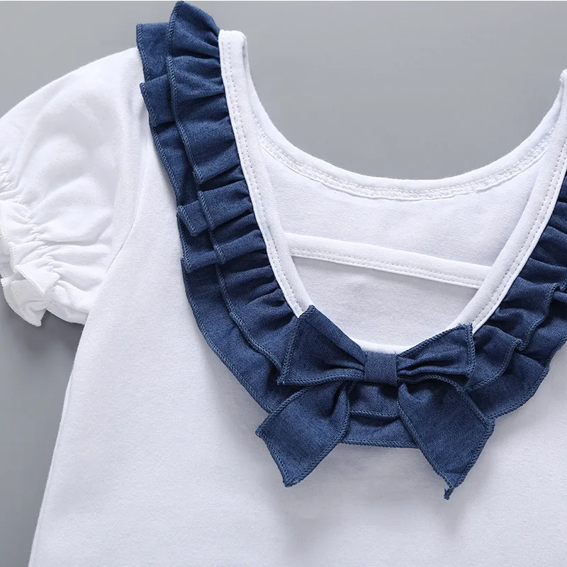 

0-24M Fashion best-selling children's clothing summer baby girl short-sleeved ruffled bow top skirt suit