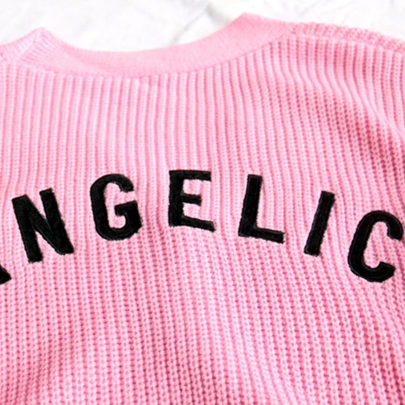 

28TF Women Autumn Batwing Long Sleeve Cardigan Harajuku Angel Letter Embroidery Pink Sweater Coat Ribbed Knit Buttons Oversized