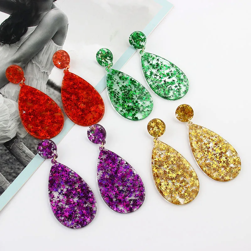 Женские серьги из смолы в виде капли воды овальные подвески с кислотой и акрилом