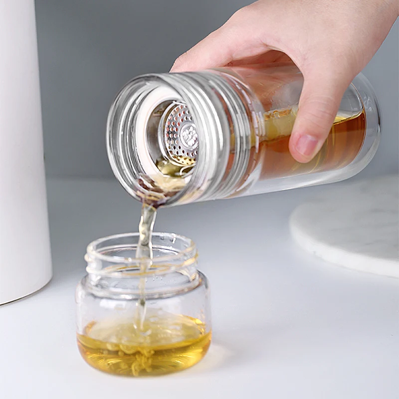 Двойная стеклянная бутылка для воды с разделением чая стеклянные бутылки офиса