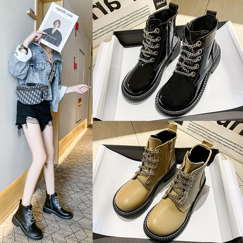 

Women Ankle Boots Black Leather Fashion Autumn Motorcycle Non-slip Waterproof Female Platform Boots Shoes Combat Boots for Women