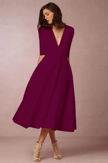 wine dress Длинный Слип Глубокий V Образным Вырезом Глубокий Вырез Платье Простой Одноцветный Сплошной Цвет Больше Плюс Сайз Платье Для Женщина 4xl 5xl 6xl Элегантный Утонченный Вечеринка Оборки Подол Платье Миди Высокая Талия - Цвет: wine dress