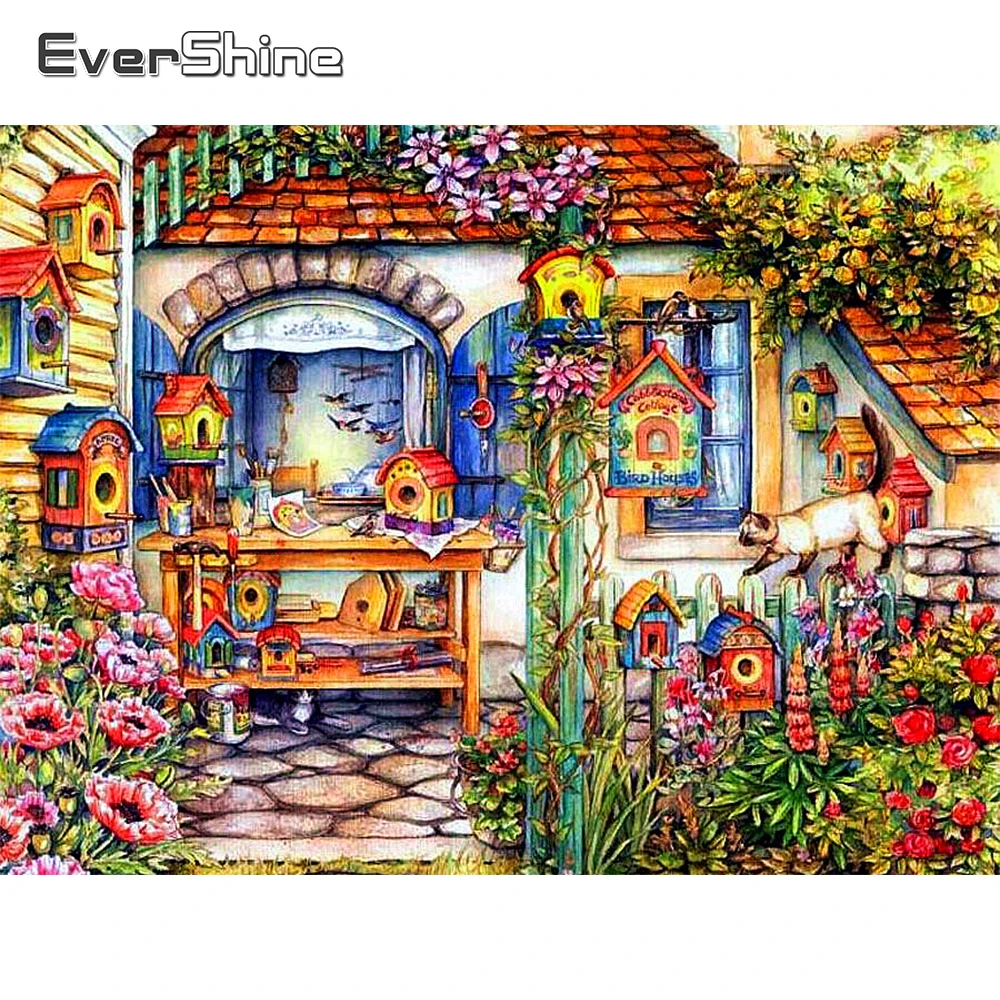 

EverShine Full Square Diamond Painting House Rhinestone Diamond Embroidery Landscape New Arrival Mosaic Garden DIY Handmade Gift