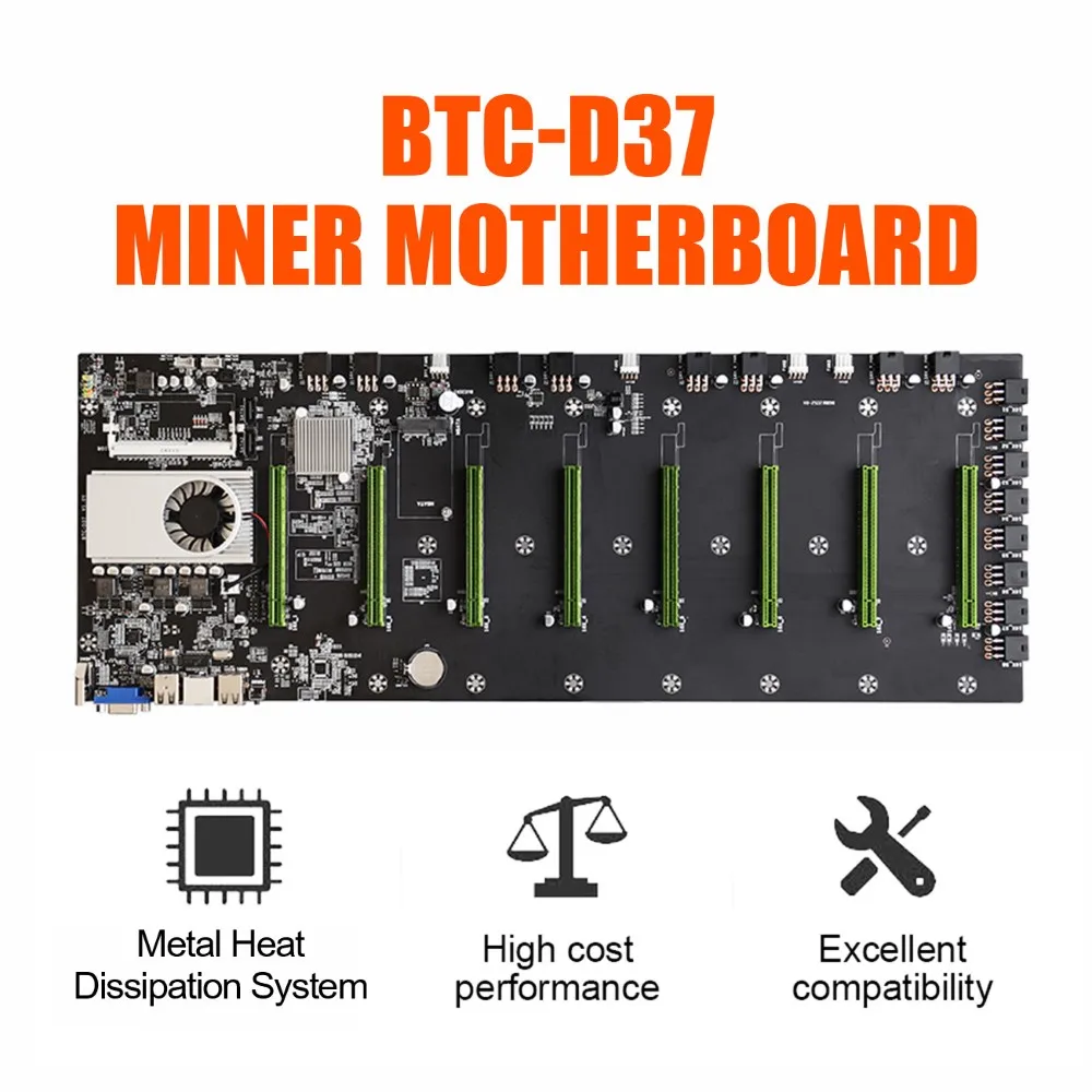 

NewBTC-D37 Mining Machine Motherboard 8 PCIE 16X Graph Card DDR3 Support VGA + HDMI-Compatible + 1850W Power Supply
