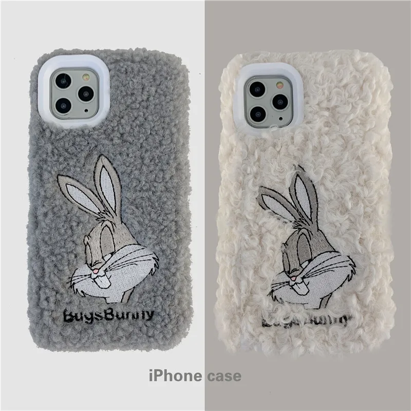 Роскошный Пушистый Плюшевый чехол для телефона Bugs bunny для iPhone 11 Pro Max XR XS Max 6 6S 7 8 Plus X милый мультяшный мягкий чехол-накладка