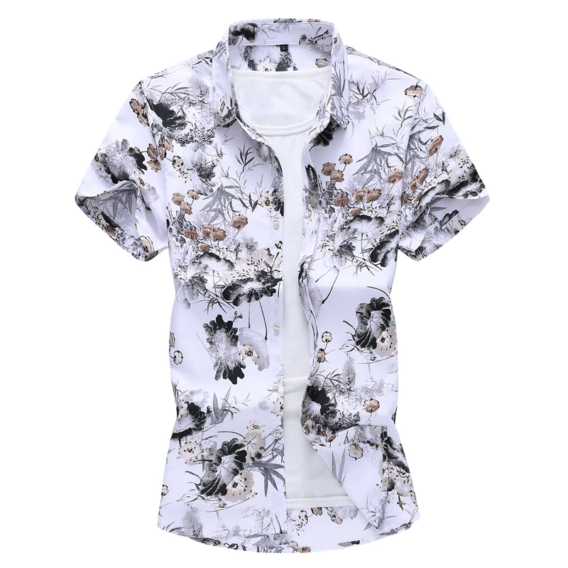 

45KG-120KG Summer Fashion Design Short Sleeve Casual Shirt Flower Printed Button Up Beach Hawaiian Shirts 5XL 6XL 7XL