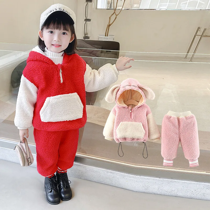 

Winter new girls' suit, western style and plush thick wool sweater two-piece children's Korean suit