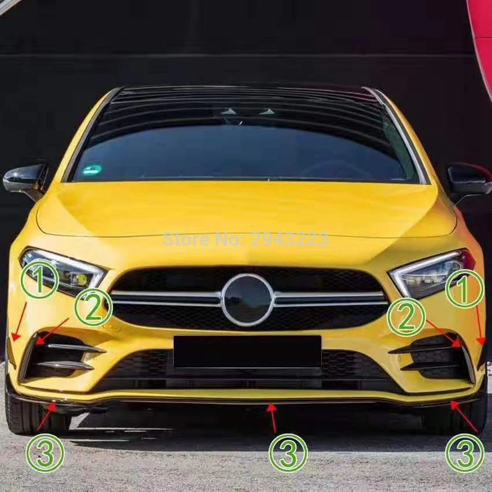 Для Mercedes Benz A Class W177 A35 A45 A200 A180 глянцевый черный передний бампер спойлер разветвители Canards вентиляционные отверстия 7 шт