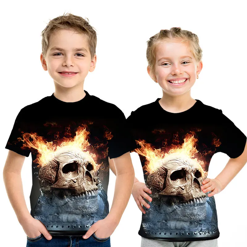 Футболка для родителей и детей с темным черепом злом летняя футболка Повседневная одежда в стиле хип хоп