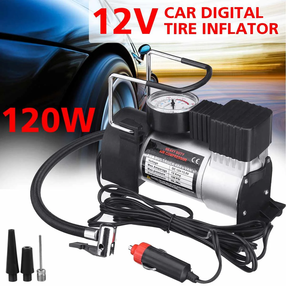 12V Портативный автомобиля электрический насос подкачки воздушный компрессор 150PSI