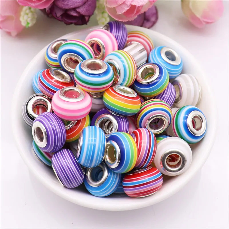 Бусины круглые россыпью в европейском стиле радужные шармы-разделители полоску