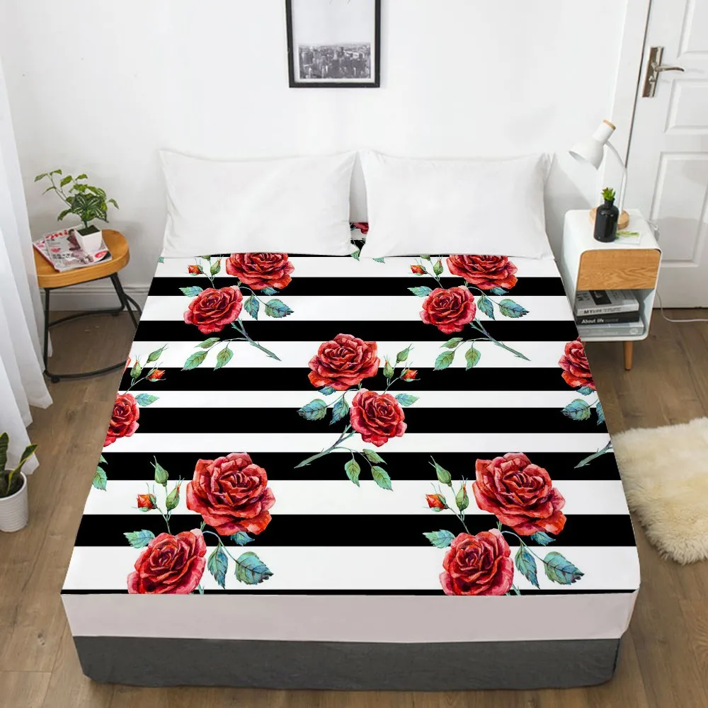 

3D Fitted Sheet Custom Twin Full Queen King Size Mattress Cover With Elastic Bed Sheet 180x200 Bedding Rose Microfiber Drop Ship