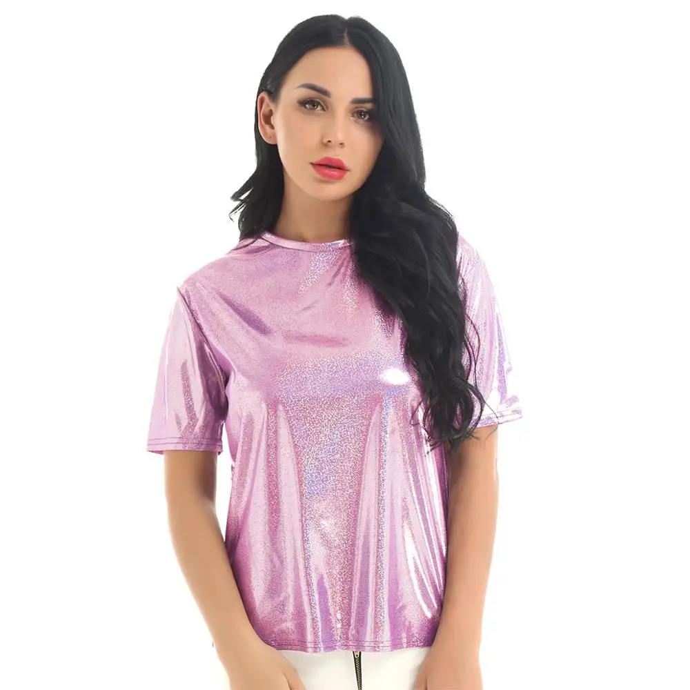 Футболка женская Светоотражающая модная Свободная рубашка с круглым вырезом и