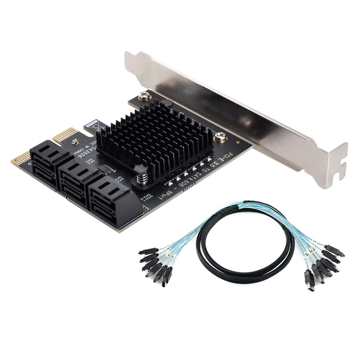 

Jimier PCI-E Express x4 к SATA 3,0 6 портов SATA PCI-E адаптер расширения с 6 SATA кабелями для HDD ASMedia чипсет