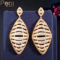 pera classic high quality cubic zirconia luxury dubai gold hollow dangle earrings for women party gift pendientes mujer e527