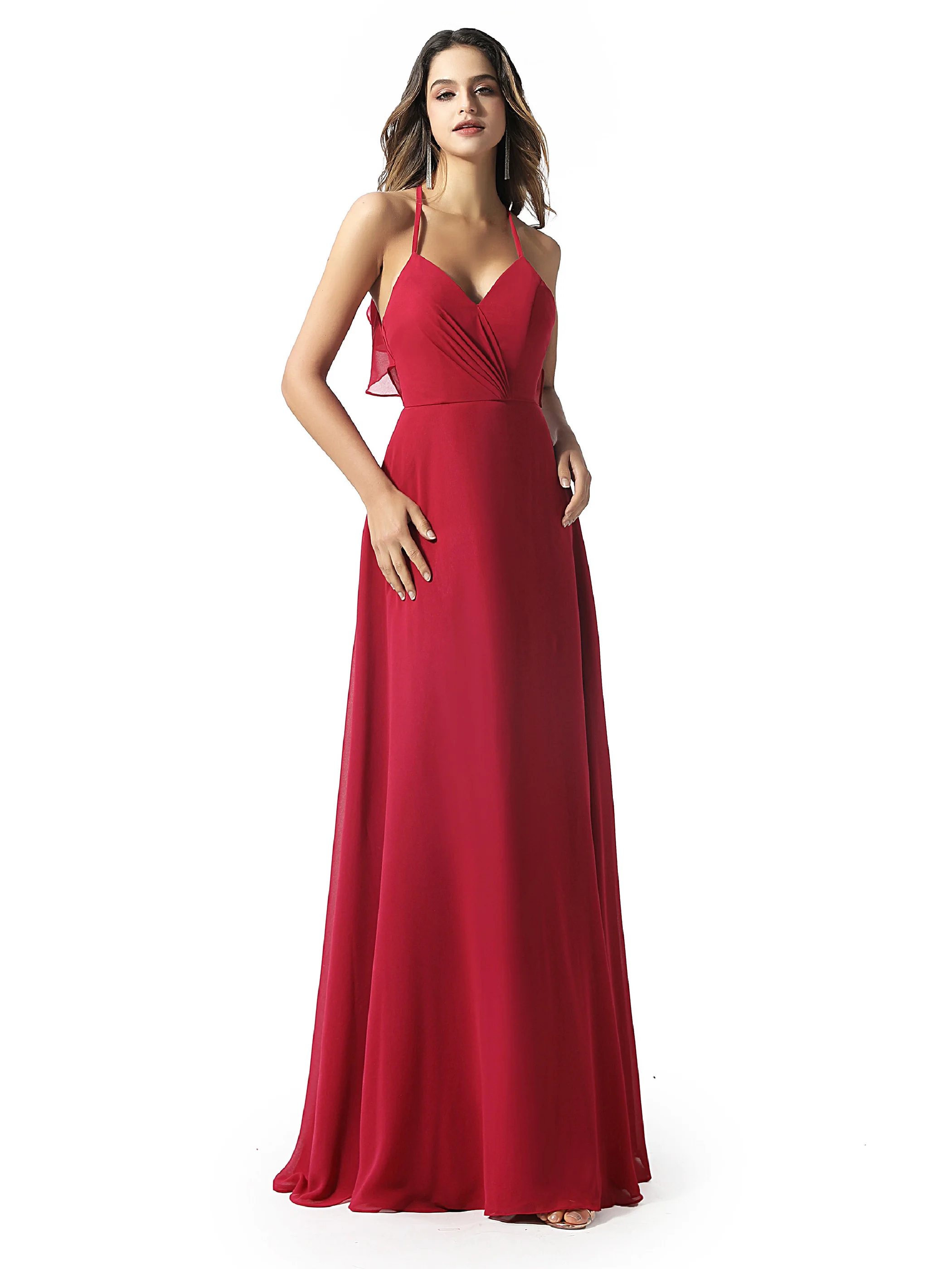 

Платье женское ТРАПЕЦИЕВИДНОЕ на тонких бретельках, с оборками и открытой спиной