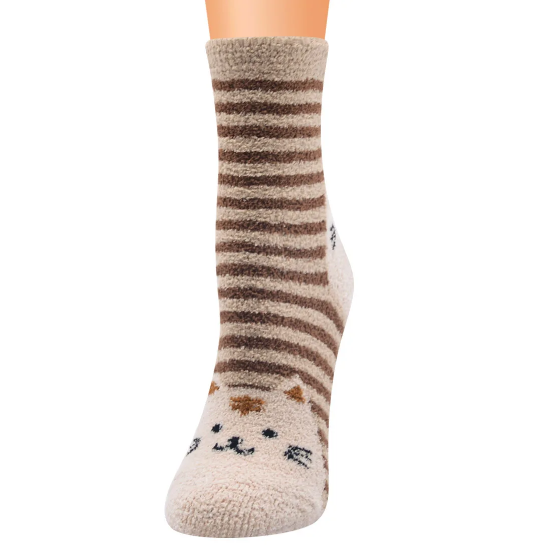 Middle Tube Over Ankle Cute Cartton Pattern Cat Print Women Velvet Socks