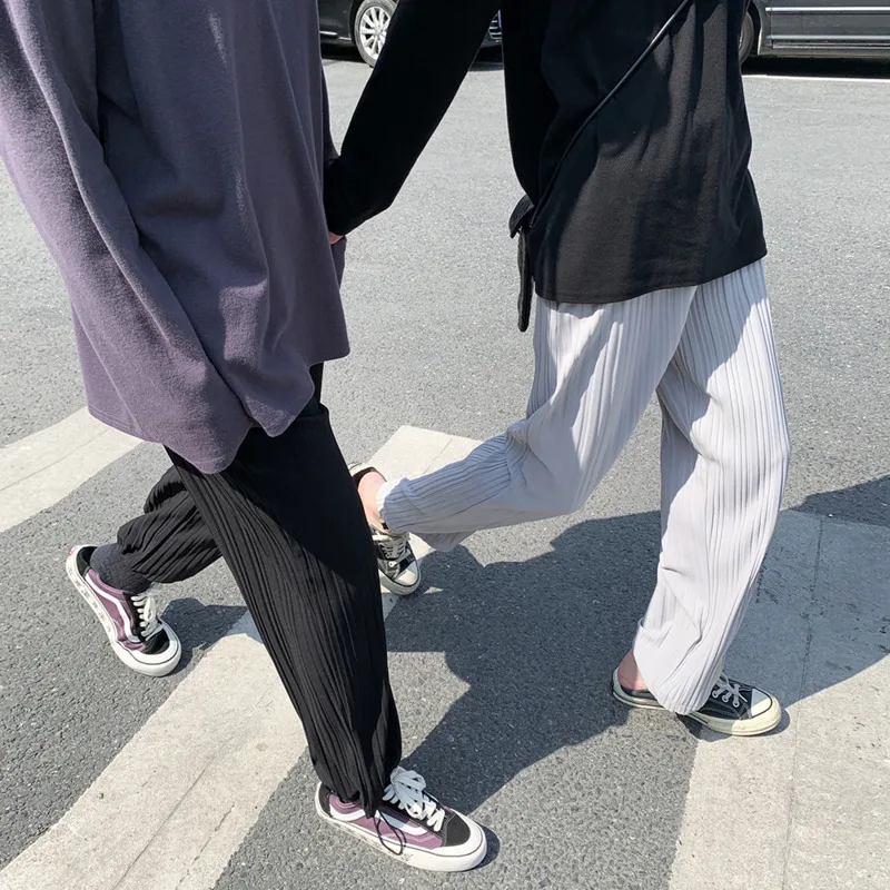 

Autumn Pleated Pants Men's Fashion Gray/Black/White Casual Pants Mens Japanese Streetwear Loose Hip-hop Straight-leg Pants Men