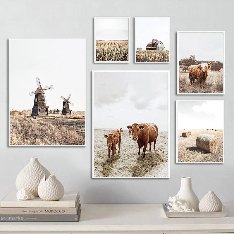 

Wall Art Picture Pastoral scenery Prints grass windwill Plant landscape Posters Canvas Paintings for Living Room Home Decoration