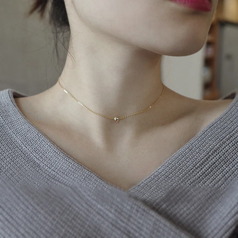 

925 Sterling Silver Plated 14K Gold-plated Transfer Beads Necklace Temperament Luxury Gold Bean Clavicle Chain Female