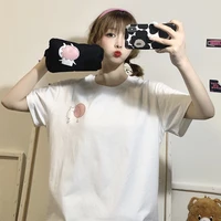 2021 cute print simple white short sleeved t shirt top women summer new loose korean casual daily wild