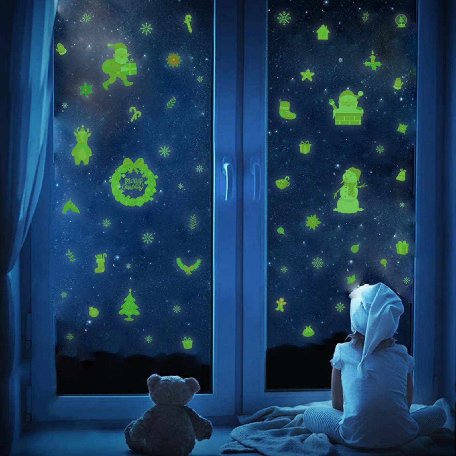 Съемные рождественские статические наклейки из ПВХ на окна с Санта-лосем