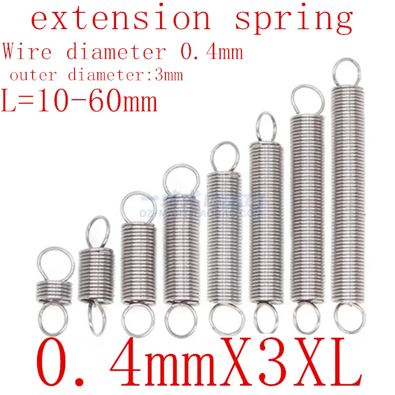 

10Pcs 304 Stainless Steel Dual Hook Small Tension Spring Hardware Accessories Wire Dia 0.4mm Outer Dia 3mm Length 10-50mm
