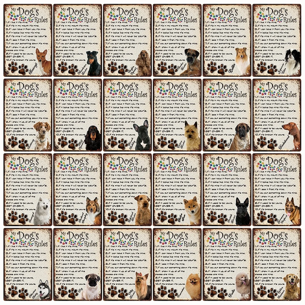 

[ Mike86 ] My Dog's Rules Poodle Pomeranian Husky Pug Metal Sign Tin Poster Home Decor Bar Wall Art Painting 20*30 CM Size DD-27