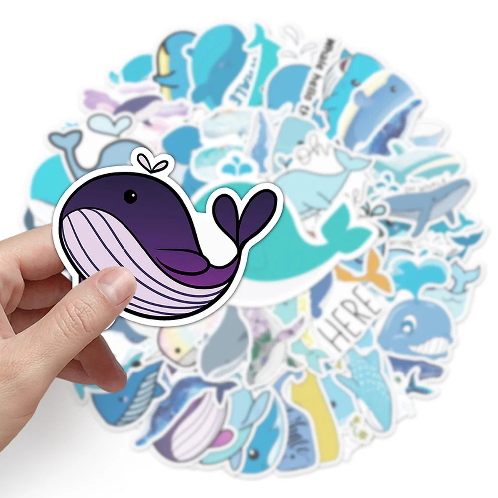 

10/50PCS Water Color Deep Sea Blue Whale Stickers Planner Scrapbooking DIY Dry Glue Dolphin Sticker Kawaii Stationery