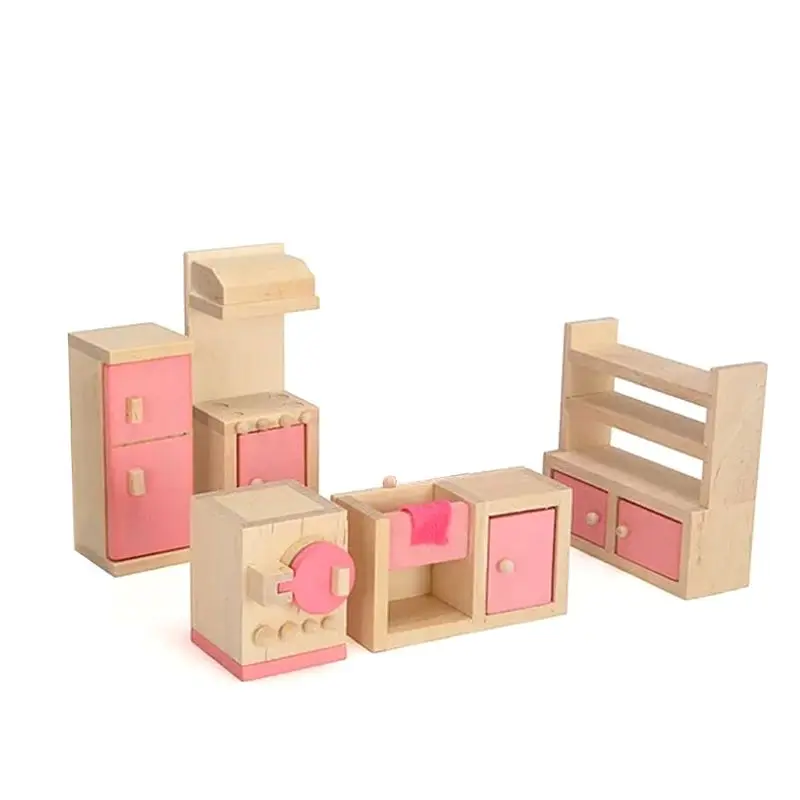 

1/12 Mini Dollhouse Miniature Wooden Furniture 6 Kitchen Bedroom Living Room Bathroom Set Kids Pretend Play Toy 203E