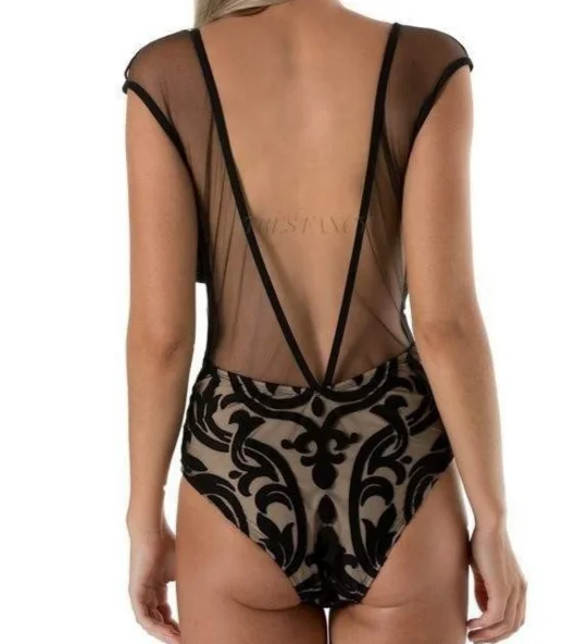 Женские одноцветные сексуальные сетчатые с глубоким v образным вырезом цельные