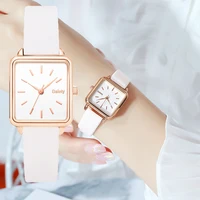 Часы наручные женские с кожаным ремешком, Модные прямоугольные кварцевые в минималистичном стиле, белые, 2021