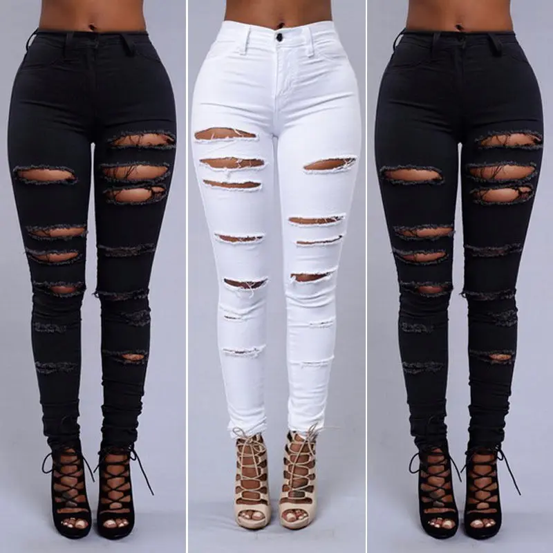 

Женские зауженные джинсы-карандаш, повседневные облегающие узкие джинсы с дырками, штаны с высокой талией, джинсы, брюки