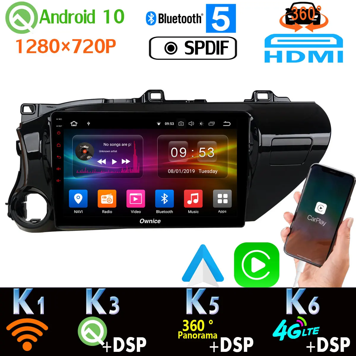 Автомобильный радиоприемник PX6 4 Гб + 64 ГБ 10 1 дюйма IPS Android 0 для Toyota Hilux 2015 2019 GPS аудио