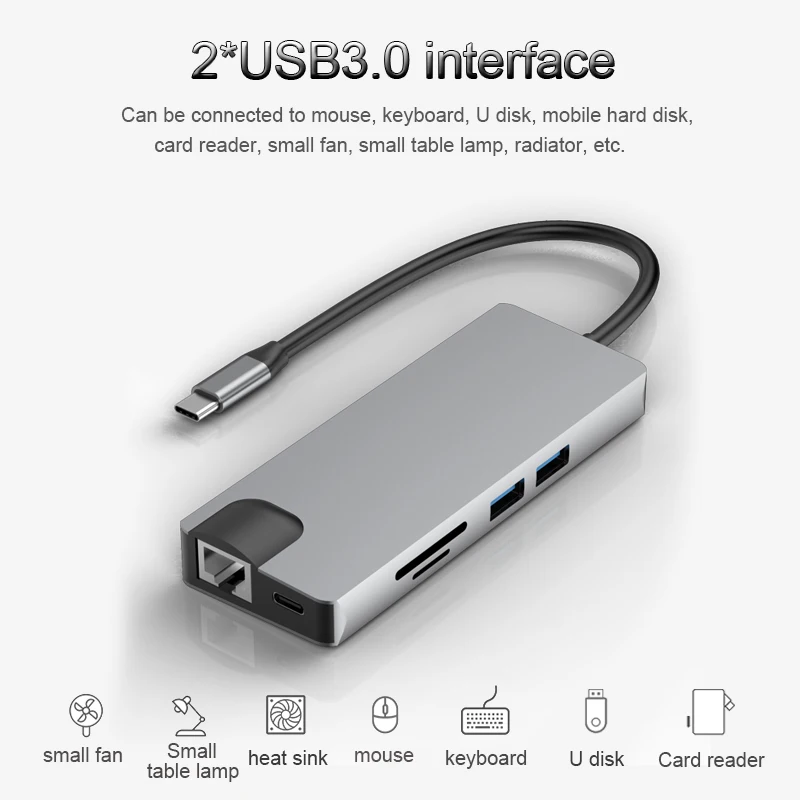 BKSCY Type C HUB к HDMI VGA 3 5 мм аудио RJ45 адаптер USB 0 Thunderbolt для MacBook Pro Samsung Galaxy S9 HUB|USB-хабы| |