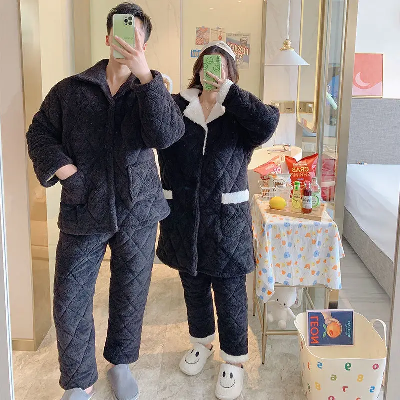 Couple's Pyjamas Triple Layer Cotton Warm Autumn Winter Set Pajamas for Women Robe Sets Pajama Set Women Pajamas Sleepwear Women