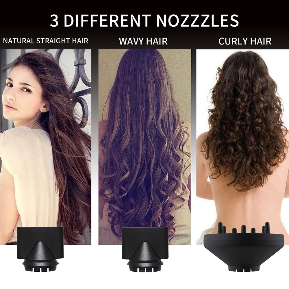 

Anion Hair Dryer Hot and Cold Strong Wind with Diffuser 3 Nozzles Hairdryer AC Motor Heat Quickly Blowdryer Safe Radiation Free