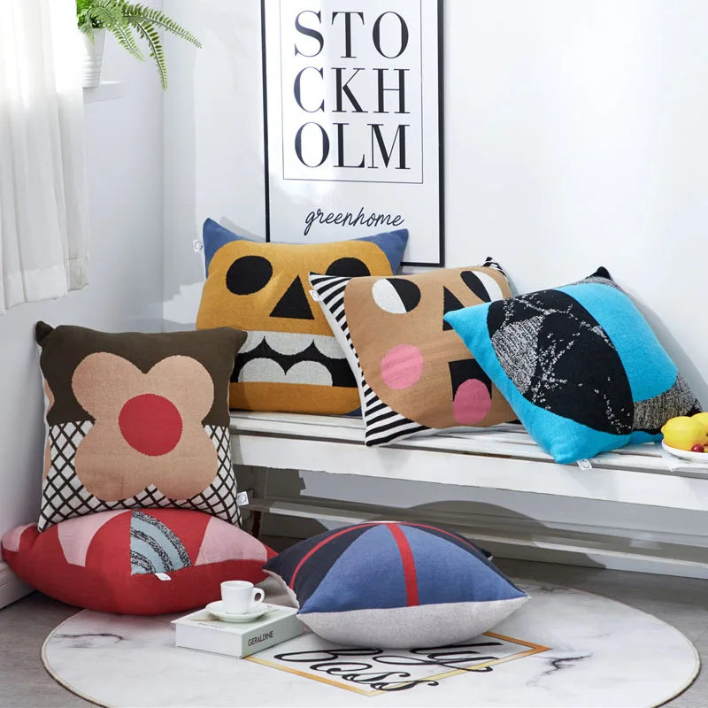 Нордическая трикотажная наволочка с геометрическим рисунком жаккард полный